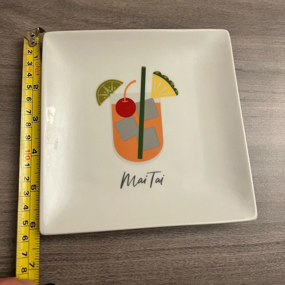 Crate&Barrel Cocktail Design Plates Set Of Two - Cream
